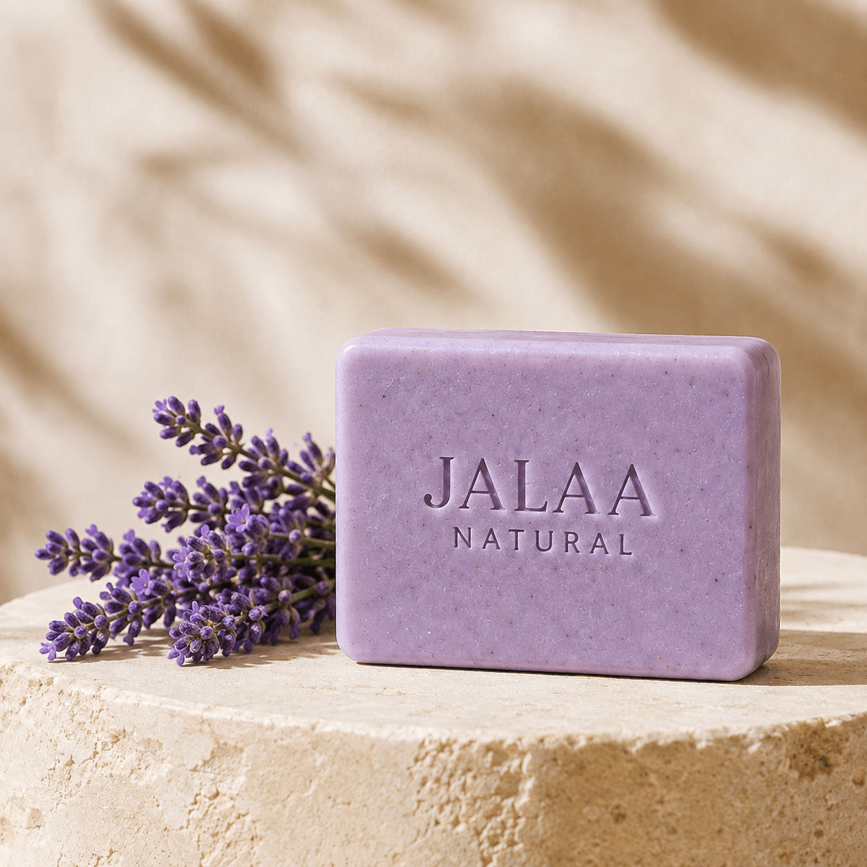 Jalaa Natural Lavender soap bar with fresh lavender โ Soft floral notes with a gentle aromatic character.